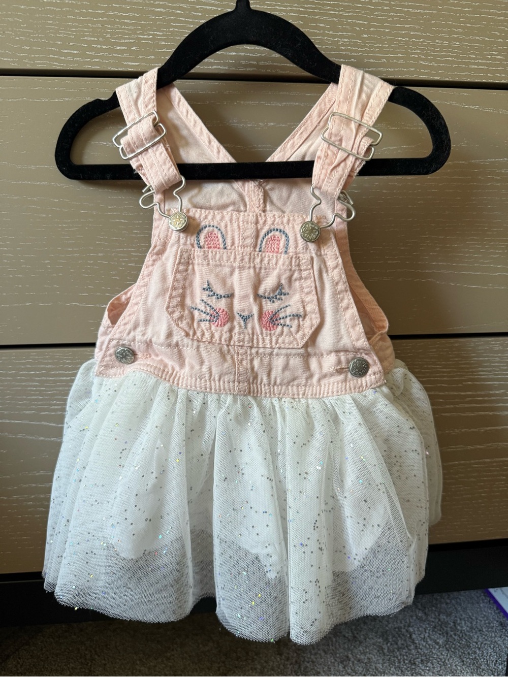 OshKosh B'gosh Pink Bunny Embroidered Tulle Overall Dress